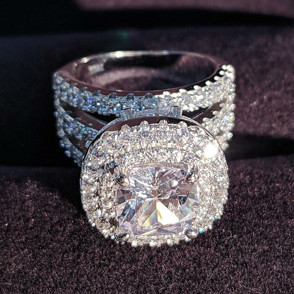 925 Sterling Silver Princess Cut Ring Set